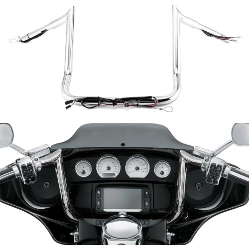 Mofun Chrome Pre-Wired Handlebar 1 1/4 Ape Hangers Meathook Ape Bar 12 Inch Compatible with Harley Touring Street Glide Electra Ultra Limited Tri Glide 2014-2020 2021 2022 2023