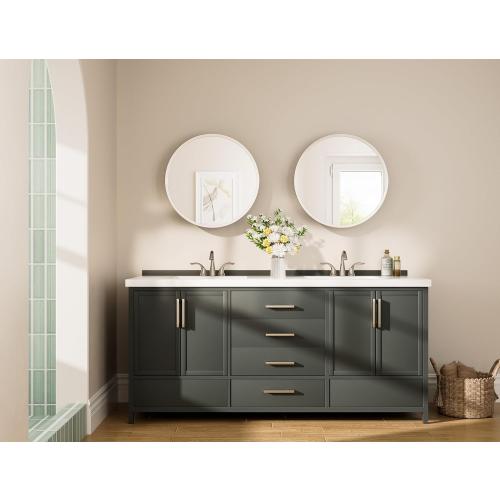 Keonjinn 20 Inch Round Medicine Cabinet with Mirror, Brushed Nickel Surface Mount Medicine Cabinet for Bathroom, Framed Circular Bathroom Cabinet Wall Mounted, Round Vanity Mirror with Storage