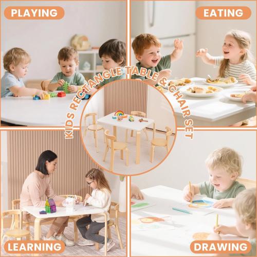 Swegrow Kids Table and 4 Chairs Set, Wooden Table and Chairs for Kids & Toddler，Kid Wooden Furniture for Playroom/Home/Kindergarten