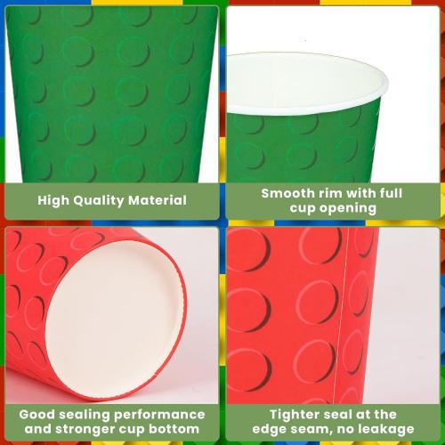 100pcs Building Blocks Party Paper Cups Colorful Blocks Bricks Disposable Cups for Block Party Decorations Building Bricks Paper Drinking Cups for Building Block Birthday Party Supplies and Favors