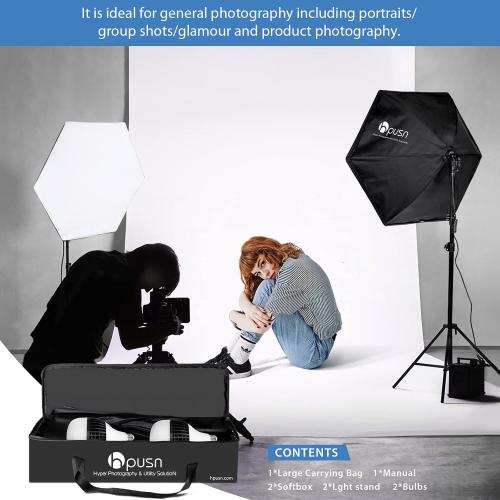 HPUSN Softbox Photography Lighting Kit, 30X30 Softbox Lighting Kit, 2pcs E27 Socket 5400K LED Bulb, Photo Studio Light for Portrait Lighting, Photography/Video Recording/Live Streaming/YouTube