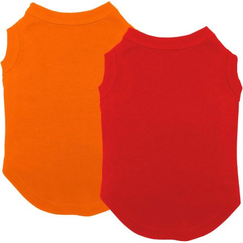 Size S/M....Chol&Vivi Dog Shirt Clothes, 2pcs Shirt for Large Size Dog, Blank Pet Cotton Sleeveless Apparel Soft and Lightweight, Tank Top for All Breeds, Red and Orange