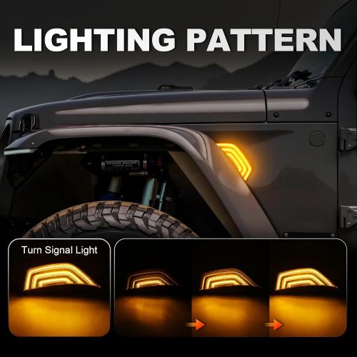 Front Fender Air Vent Led Turn Signal Side Marker Lights Compatible with Wrangler JL JLU 2018-2024 & For Gladiator JT 2020-2023 White DRL & Amber Yellow Dynmaic Sequential Blink(Clear Lens)
