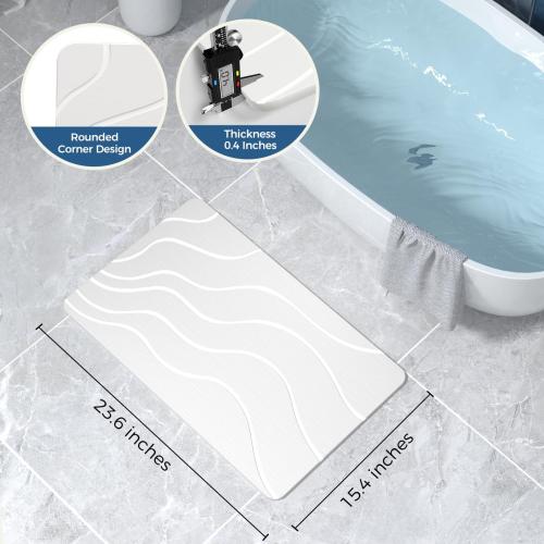 PUCUN Stone Bath Mat Diatomaceous Earth Non-Slip Shower Mat,Quick Drying Diatomite Bath Stone Mat for Bathroom Floor -Super Absorbent,Natural, Easy to Clean(24 * 16 White)