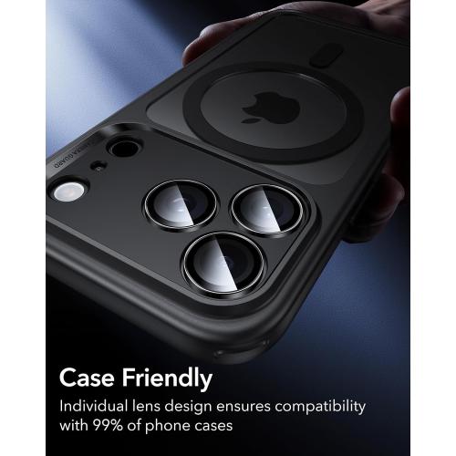 ESR Camera Lens Protector for iPhone 17 Pro Max/17 Pro/16 Pro Max/16 Pro/15 Pro Max/15 Pro/14 Pro Max/14 Pro, Ultra-tough HD Individual Camera Protectors, Ultra-thin Tempered Glass, 1 Pack, Black