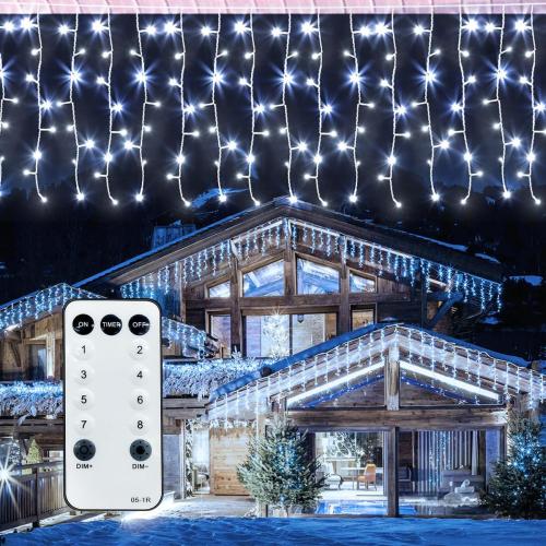 32.8FT Icicle Lights, Christmas Outdoor with 400LED 75 Drops, IP65 Waterproof Eaves Lights, 8 Modes, for Christmas Eaves Garden Room Decoration Cool White