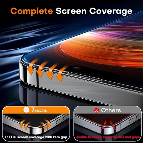 TOCOL for iPhone 16 Plus Screen Protector/iPhone 15 Plus Screen Protector 9H Hardness Military Grade Shatterproof HD Tempered Glass Full Coverage Easy Installation Case Friendly 2 Pack