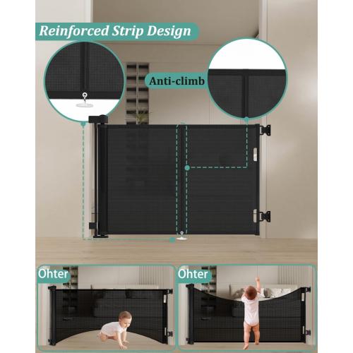 Miumoon 50 inch Retractable Baby Gates 34 inch Tall, Retractable Gate with Reinforced Strip Design to Prevent Crawling Through, Retractable Dog Gate for Stairs, Doorways, Hallways