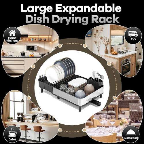 Urackify Stainless Steel Dish Drying Rack for Kitchen Counter,Black