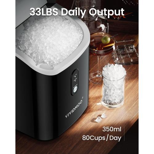 VIVIDMOO Nugget Ice Maker Countertop, 34lbs/Day, Portable Sonic Pebble Ice Maker with Self-Cleaning, Fast Ice in 6 Mins, Compact Crushed Pellet Ice Machine for Home/Office/Kitchen/RV/Camping, Black