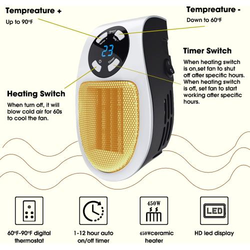 Smart Thermostat Space Heater,450W Portable Electric Small Heaters With Timer/Overheat Protection,Safe heater,Energy-saving heater with LED Display,Heaters for Office Bathroom RV Indoor Use (Black)