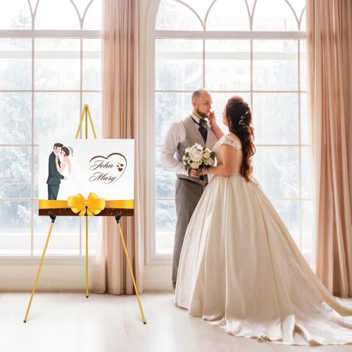 Display Artist Easel Stand - 63 Instant Tripod Collapsible Portable Floor Easel - Easy Folding Adjustable Art Poster Metal Stand for Display Show, Wedding, Painting - Gold