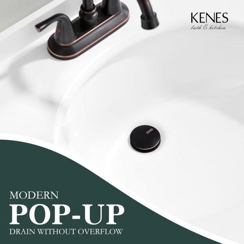 KENES Oil Rubbed Bronze Pop Up Bathroom Sink Drain Stopper Without Overflow