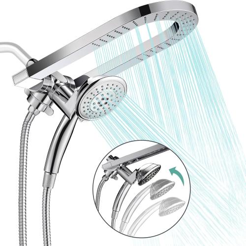 Silver Cobbe Premium 3-Way Rain Shower Head Combo, Dual Shower Head with Handheld, 5-mode High Pressure Rainfall Showerhead with Stainless Steel Hose & Sealant Tape - U.S. Invention Patents - Chrome