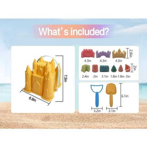 IOKUKI Beach and Sand Castle Kit, 12 PCS Sand Toys for Kids Outdoor with Sand Castle Bucket, Molds, Rake and Shovel, Great Toys for Beach