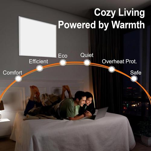 Space Heater for Indoor Use 600W– Wall Mounted Smart Infrared Heating Panel Appliance with Thermostat, Overheating Protection, Energy Efficient, 100% Flame Retardant, 10-Year Warranty