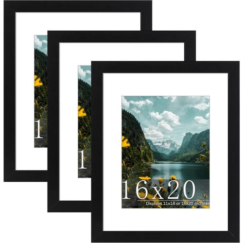 Picrit 16x20 Picture Frame 3 Pack, Black Poster Frame, Display Poster 11 x 14 with Mat or 16 x 20 without Mat for Horizontal or Vertical Wall Mounting