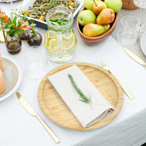 YOUKE OLA 16 Pack Bamboo Round Plates Bulk Serving Tray Wooden Serving Platter with stand Charcuterie Serving Board with Rim for Laser Engraving DIY Gift 8 Inch, 16PCSROUND