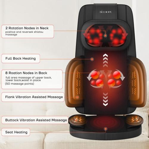 belhope Shiatsu Neck and Back Massager with Heat, 4D Kneading Back Massager for Pain Relief Deep Tissue, Comfortable Back Massage for Chair, Massage Mat for Office Home, Gifts for Men Women Parents