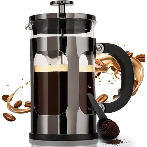 BAYKA 21 Ounce 0.6 Liter French Press Coffee Tea Maker Small, Heat Resistant Thickened Borosilicate Glass Stainless Steel Single Serve Brewer, Cold Brew Cafetera Teapot, Dark Pewter