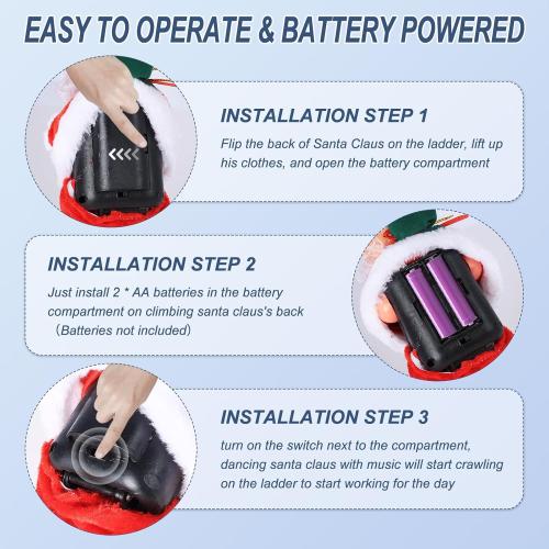 Electric Santa Ladder with Climbing Santa Claus,Singing Santa Christmas Plush Toys Decorations with Music for Xmas Tree Ornament Indoor