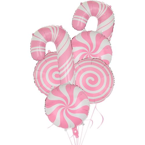 GGDE Pink Candy Balloons Set - 10 Pcs, Includes Windmill, Swirl & Candy Cane Balloons, Perfect for Christmas, Birthday & Baby Showers, Unisex, All Ages