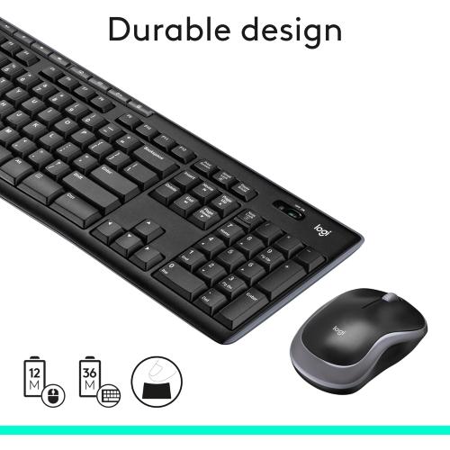 Logitech MK270 Wireless Keyboard and Mouse Combo for Windows, 2.4 GHz, 8 Multimedia Keys, PC, Laptop, Wireless Keyboard Compact Mouse Combo - Black