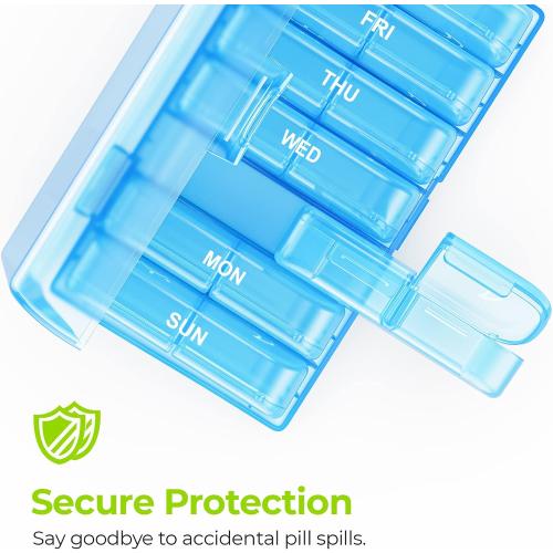 AUVON XL Weekly Pill Organizer 2 Times a Day, Pill Box 7 Day with One-Side Large Openings for Easy to Use, Blue AM PM Pill Case for Medication, Vitamins, Fish Oils, Supplements