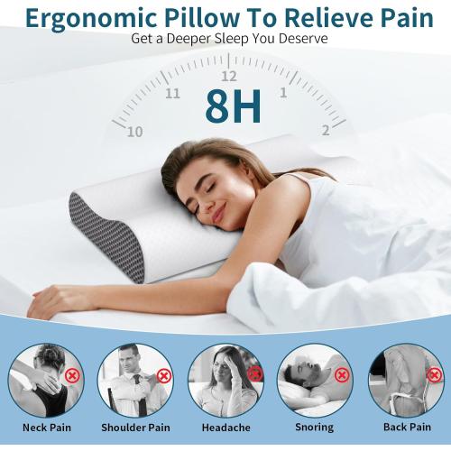 Cervical Neck Pillow for Pain Relief, Contour Memory Foam Pillows Ergonomic Pillow for Sleeping Bed Pillow Neck Support with Cooling Pillowcase Orthopedic Pillow for Side Back Sleepers