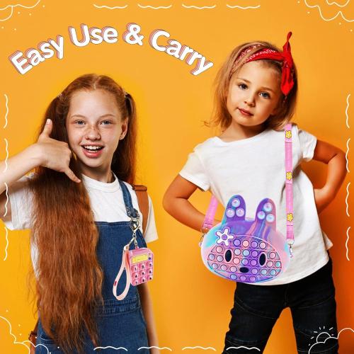 Exun Pop Crossbody Purse Bags Fidget Toy Pack, Bunny Shoulder Bag Mini Sensory Toys, 3 4 5 6 7 8 9 10 Year Old Birthday Party Gift for Girls Kids, Easter Valentine Christmas Stocking Stuffers