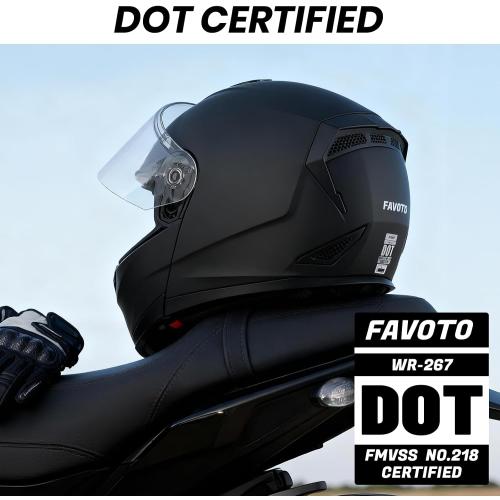 Favoto Modular Motorcycle Helmet, Flip Up Helmet with Dual Visor, DOT Approved, Lightweight Full Face Helmet Street Dirt Bike ATV Off Road Motocross Helmet for Adults