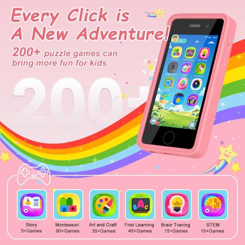 3.97 Touchscreen Kids Toys Smart Phone, Kids Phone with Games & Dual Camera, Toddler Toys Phone, Boys and Girls Learning Toy Phone for 3-9 Years Old (Pink)