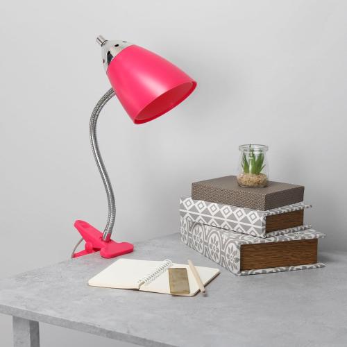 Simple Designs LD2001-PNK-LB 17.5 Flossy Flexible Gooseneck Clip Light Desk Lamp with LED Bulb, Pink