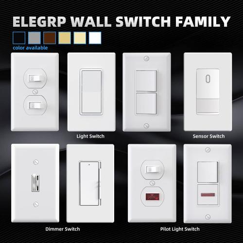 ELEGRP Matte White Single Pole Decors Light Switch with Plate 15Amp, 120-277V, Paddle Rocker Switch Replacement, On/Off Wall Switch, Self-Grounding, Residential Grade, w/Wall Plate, UL/CUL (20 Pack)