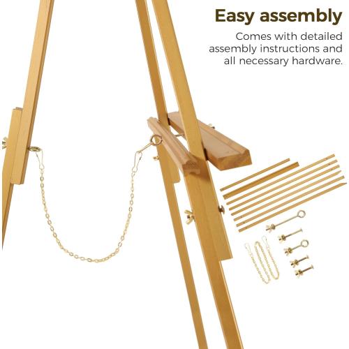 VISWIN Upgraded 63 Gold Wooden Easel Stand for Sign, Tripod Easel for Wedding Sign Stand, Welcome Board, Poster, Picture, Canvas Art Easel Floor with Tray for Display & Painting