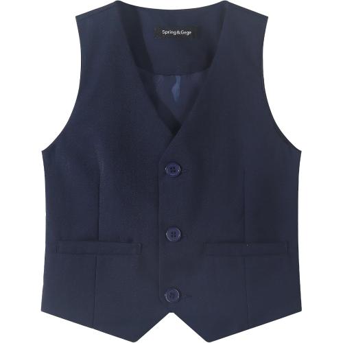 Size L Gray Spring&Gege Boy's Formal Suit Vest Solid Dress Waistcoat Vest with Pockets