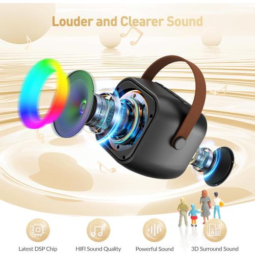 Mini Karaoke Machine, Portable Bluetooth Karaoke Speaker with 2 Wireless Microphones and Party Lights for Kids and Adults, Birthday Gifts for Girls Boys Family Home Party