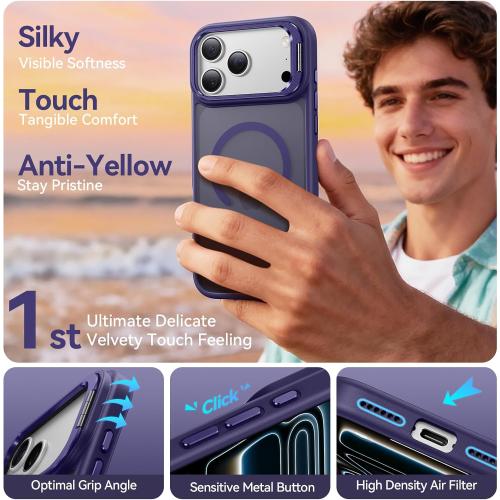 for iPhone 17 Pro Max Case with Stash Lens Stand and 9H Screen Protector, Compatible with MagSafe, Military-Grade Drop Protection Phone Case for iPhone 17 Pro Max, 360° Full Protection, Purple