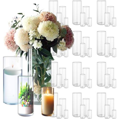 Size  -4, 6, 8,10 48 Pack Clear Glass Cylinder Vases for Centerpieces - Different Sizes Floating Candle Vases Holder -4, 6, 8,10 Hight Perfect for Weddings and Events