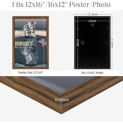 Natural 12x16 Picture Frame, Rustic Brown 16x12 Frame, 12 by 16in Canvas Poster Frame, Gallery Concert Portrait Landscape Wall Photo Pic Frame, Anniversary/Wedding/Birthday/Thank you/Christmas Gift