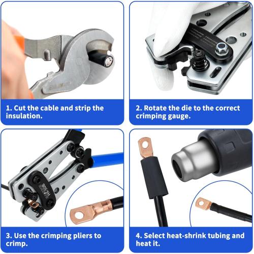 Sanuke Battery Cable Lug Crimping Tool for AWG10-1/0, Wire Crimper with 78pcs Copper Lug Ring Terminal Connectors, 110pcs Heat Shrink Tubing, Electrical Wire Crimping Tool Set