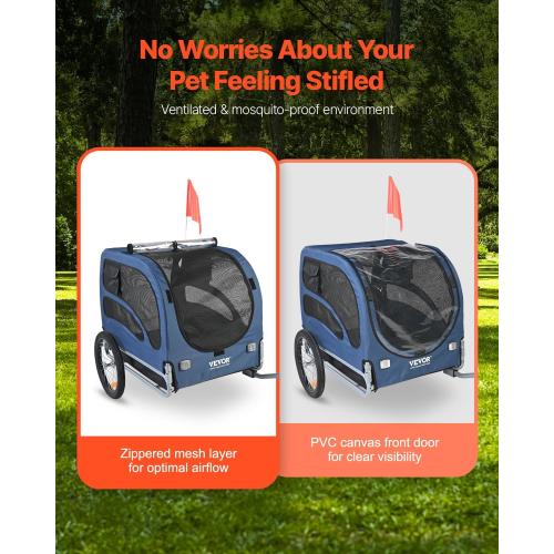 VEVOR Dog Bike Trailer, Supports up to 100 lbs, Pet Cart Bicycle Carrier, Easy Folding Frame with Quick Release Wheels, Universal Bicycle Coupler, Reflectors, Flag, Collapsible to Store