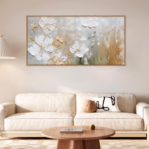 HPNIUB Large White Flower Framed Wall Art Modern White and Gold Floral Canvas Oil Painting Nature Botanical Wall Decor Abstract Aesthetic Artwork for Living Room Bedroom Decor -20x40