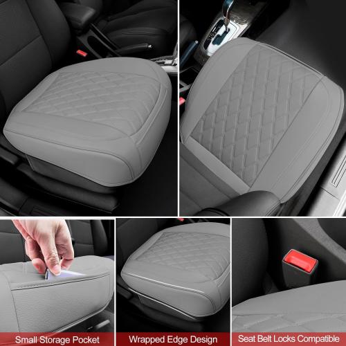 BEITK 1 Pack Leather Front Car Seat Cover Bottom Car Seat, Anti-Slip and Full Wrap Driver Car Seat Protectors, Luxury Waterproof Bottom Auto Seat Cushion Pad Mat for Most Vehicles(Gray)