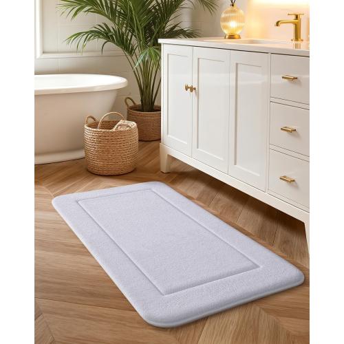 Color&Geometry Thick Memory Foam White Bathroom Rugs, 17x30 Non Slip Super Absorbent Bathmat, Quick Dry Washroom Carpet, Ultra Soft Bath Mat for Outside Shower Floor, Bathtub, Laundry Room