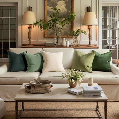 MIULEE Pack of 2 Velvet Pillow Covers Decorative Lumbar Rectangle Pillowcase Soft Solid Cushion Case for Sofa Couch Bedroom Car 12x12 Inch Army Green
