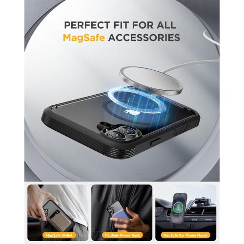 Miracase Magnetic for iPhone 16 Plus Case Full-Body Phone with Built-in Glass Screen Protector, [Compatible with MagSafe] Military Drop Proof 16 Plus Cover Bumper 6.7 inch, Black