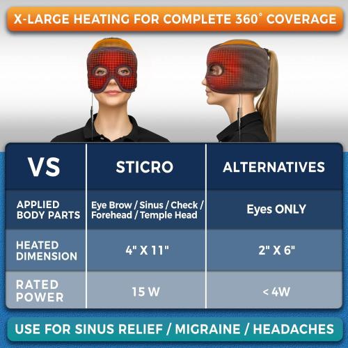 sticro Sinus Relief Mask Moist Heat with 3 Temp Settings, Ex-Large Headache Mask Electric Face Heating Pad for Sinus Pressure Relief, Migraine, Tension Headache Relief