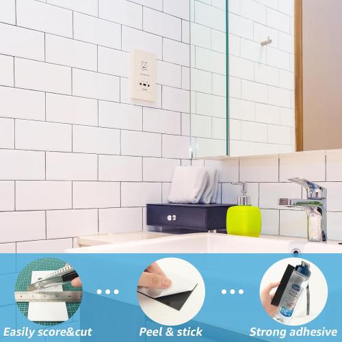 Art3d 102-Piece Peel and Stick Wall Tile for Kitchen Backsplash, Bathroom, Fireplace, 3in. × 6in. Stick on Subway Tile, Glossy White