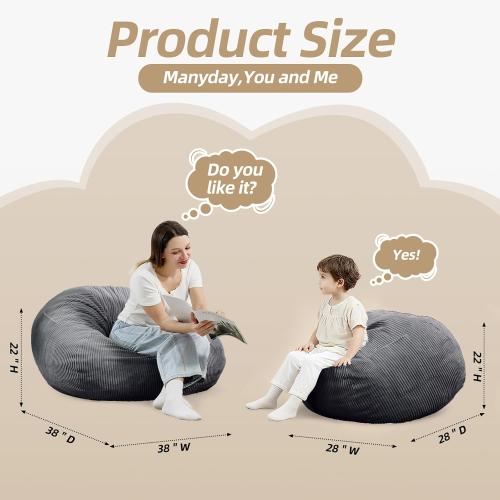 Bean Bag Chair with Corduroy Cover for Teens and Kids, Small Comfy Fluffy Floor Chair for Living Room Bedroom